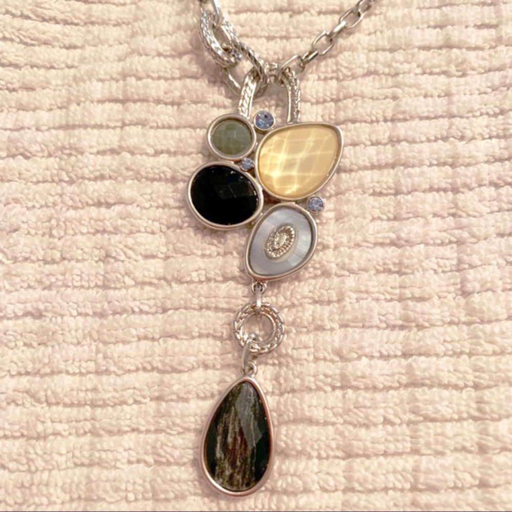 Lia Sophia Blue teardrop necklace, silver